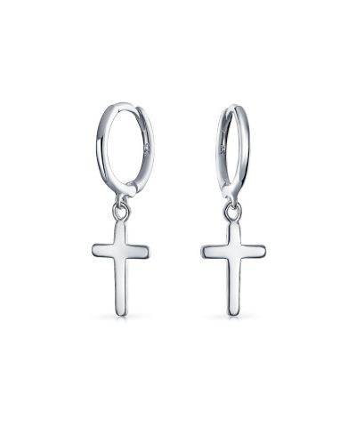 Bling Jewelry Маленькие серьги-гвоздики с религиозным крестом из серебра Sterling Silver