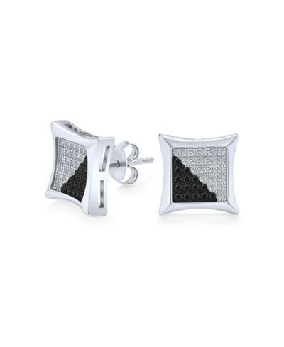 Bling Jewelry Black Yellow Blue Square CZ Stud Earrings Sterling Silver