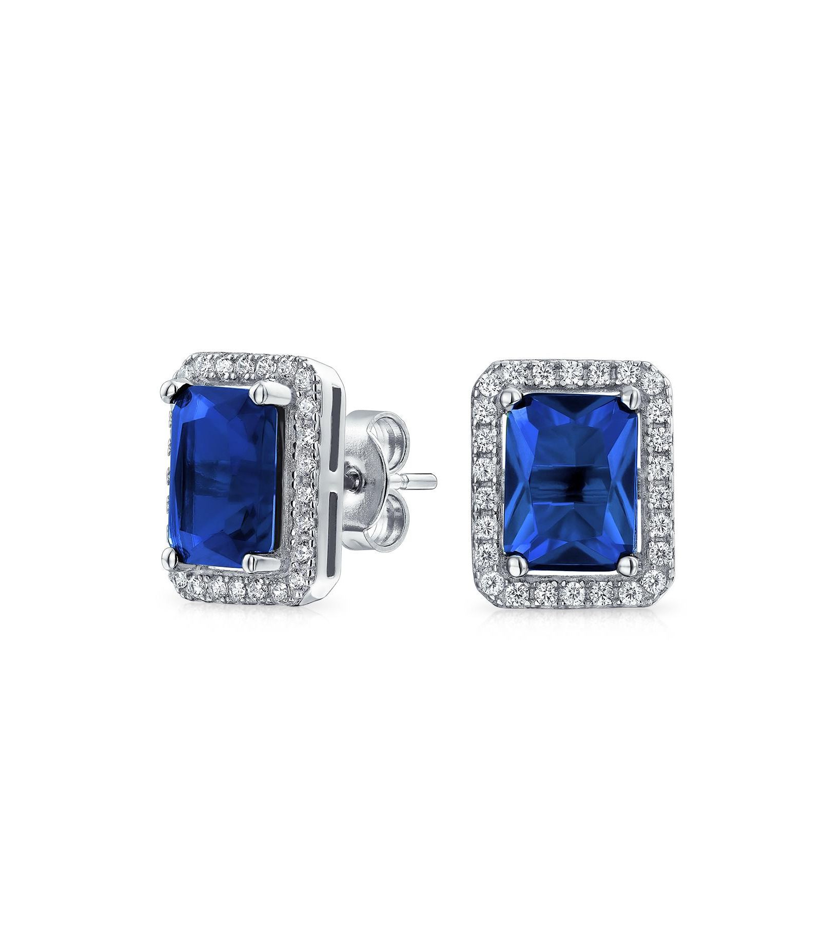 Bling Jewelry Серьги-гвоздики Art Deco Sterling Silver с изумрудно-зеленым CZ Halo