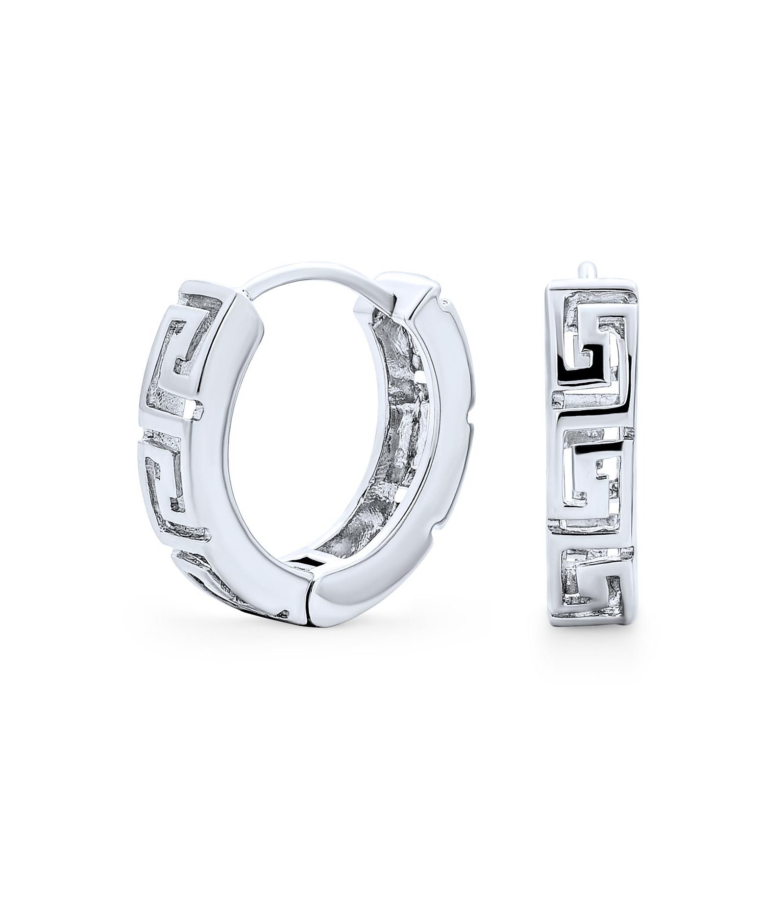 Серьги-кольца Bling Jewelry Greek Key Design Two Tone Huggies Mini Hoop Rose Gold Sterling Silver