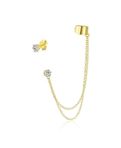 Серьги Bling Jewelry геометрические каффы с двумя цепями и цирконием