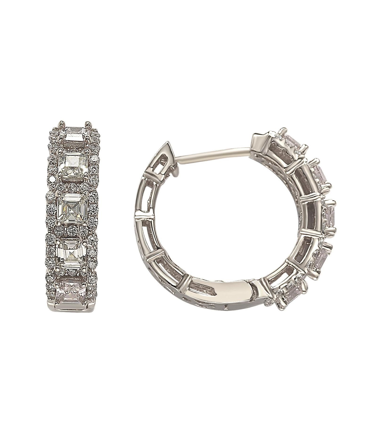 Серьги-кольца Suzy Levian Sterling Silver Cubic Zirconia Framed Asscher-Cut