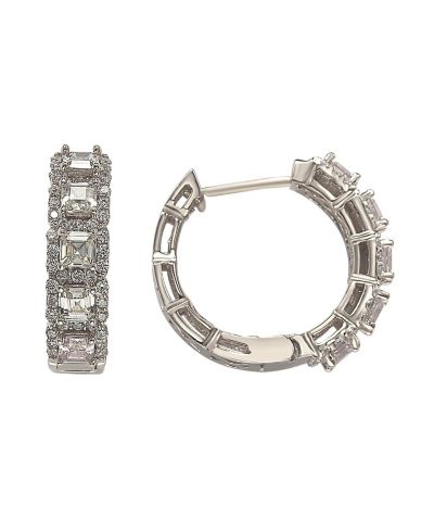 Серьги-кольца Suzy Levian Sterling Silver Cubic Zirconia Framed Asscher-Cut