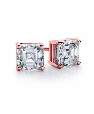 Suzy Levian Sterling Silver Cubic Zirconia Asscher-Cut Classic Stud Earrings
