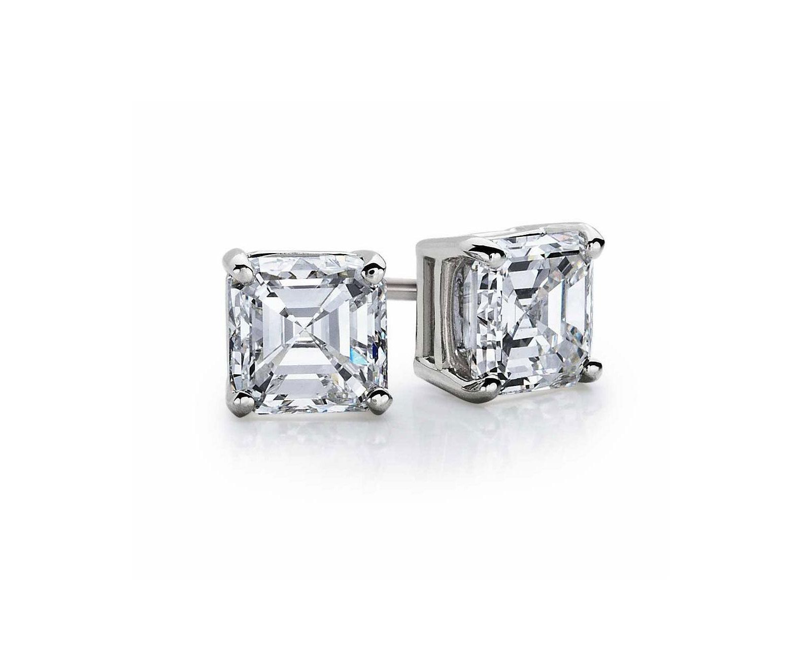 Suzy Levian Sterling Silver Cubic Zirconia Asscher-Cut Classic Stud Earrings