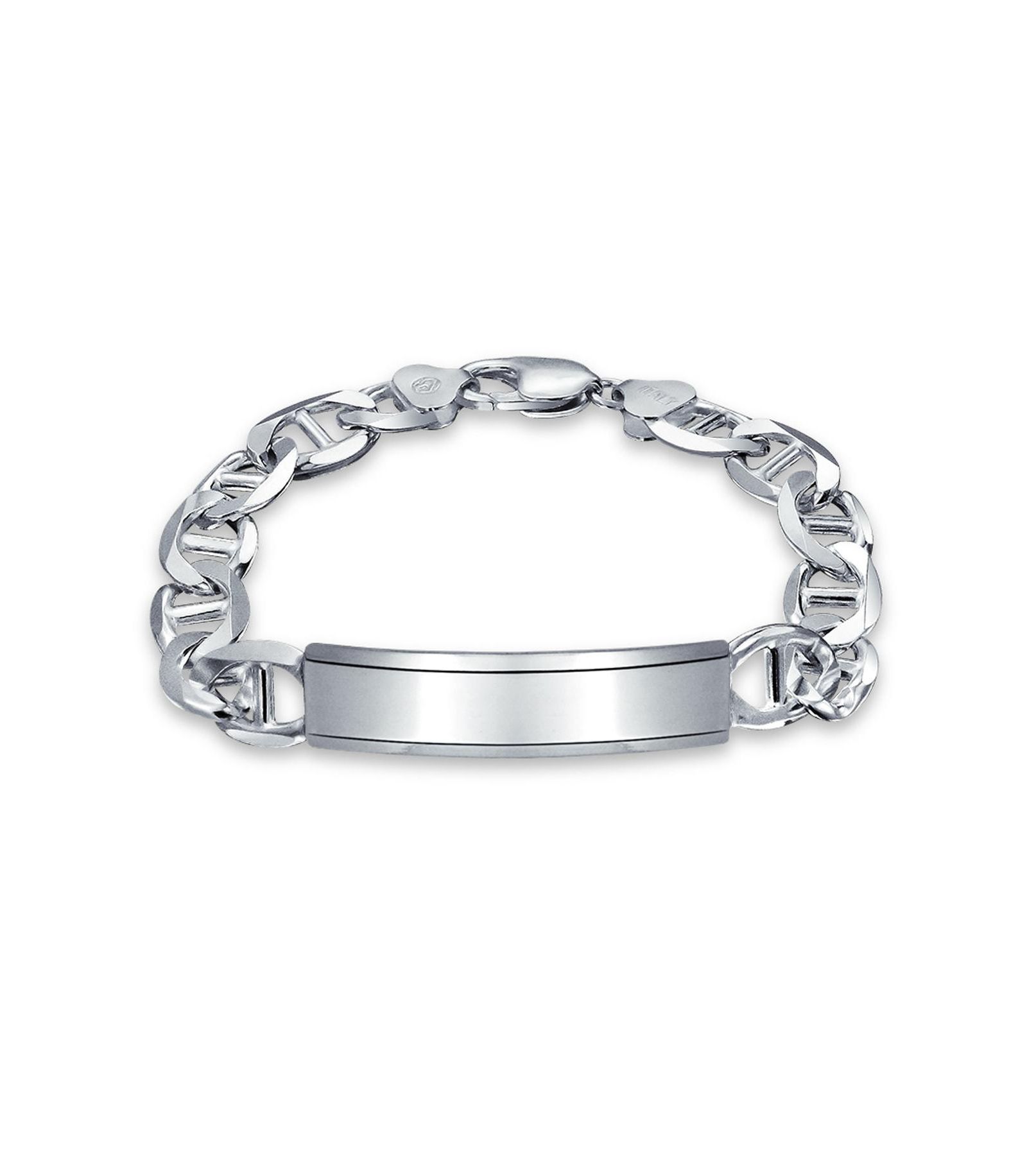 Bling Jewelry Men's Solid Mariner Chain Name Plate ID Bracelet 10MM Sterling Silver 8"