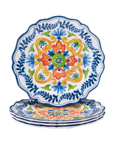 Certified International Flores Melamine Dinner Plates, Set of 4