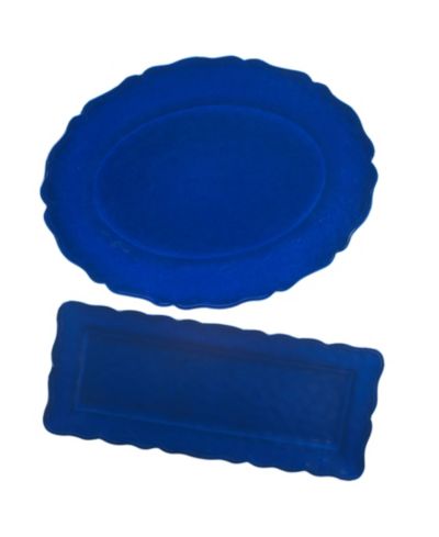 Certified International Blue Indigo Crackle 2 Piece Platter Set