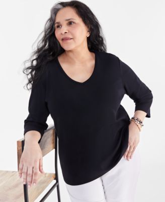 Топ Style & Co Plus Size V-Neck 3/4-Sleeve