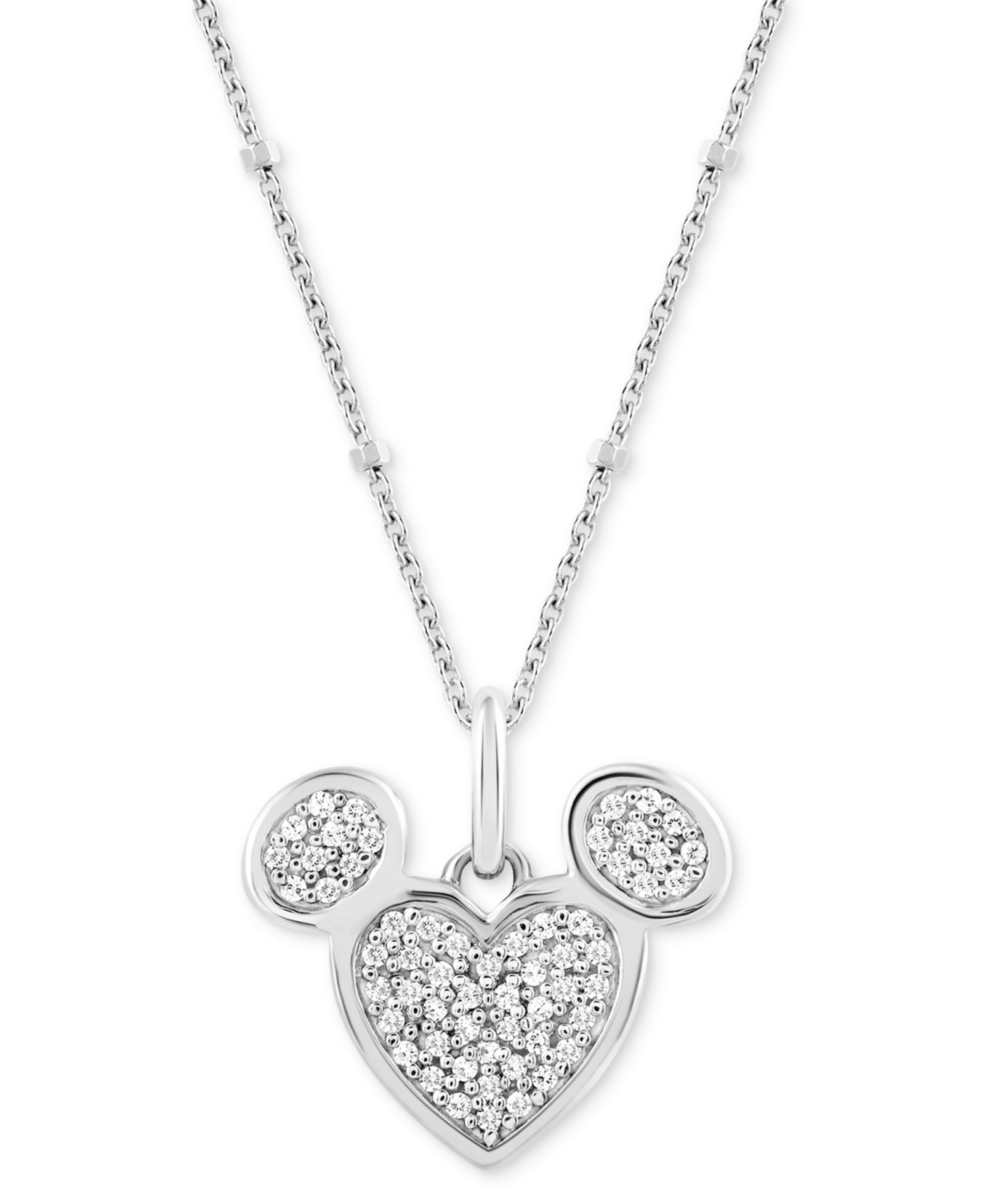 Подвеска-кулон Disney Wonder Fine Jewelry с бриллиантовым кластером в форме сердца Mickey Mouse, 18" из стерлингового серебра