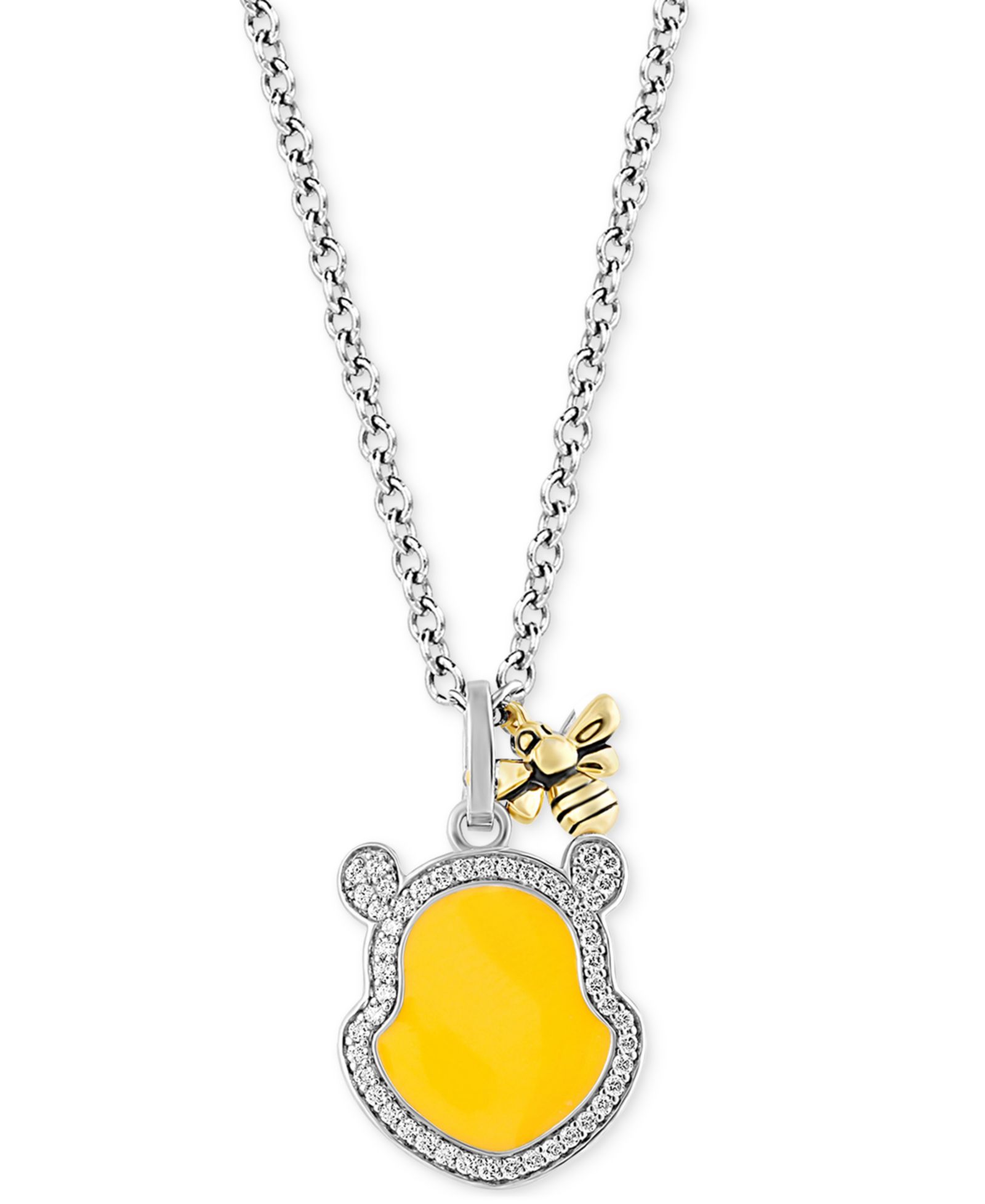 Подвеска Disney Wonder Fine Jewelry Diamond & Enamel Winnie the Pooh & Honeybee 18" в серебре Sterling Silver