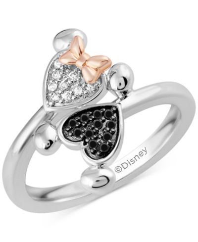 Кольцо Disney Wonder Fine Jewelry Minnie & Mickey Mouse Bypass с черными и белыми бриллиантами (1/5 ct. t.w.) из стерлингового серебра и позолоты Rose Gold-Plate