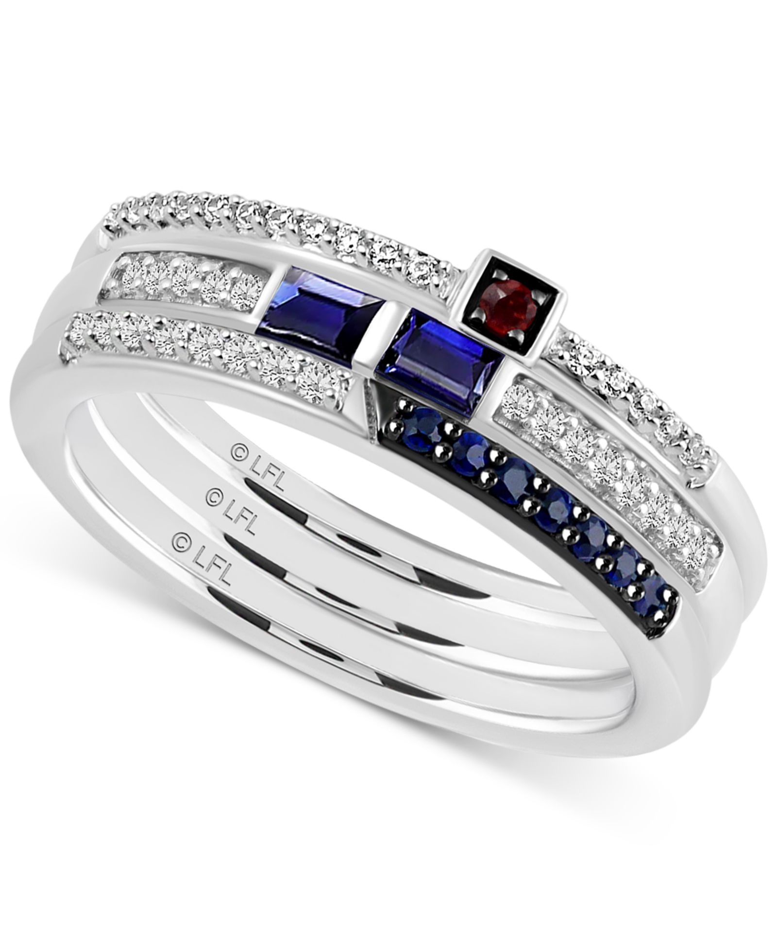 Star Wars 3-pc. Set Sapphire (1/3 ct. t.w.), Garnet Accent, & Diamond (1/6 ct. t.w.) Star Wars R2D2 Inspired Rings in Sterling Silver
