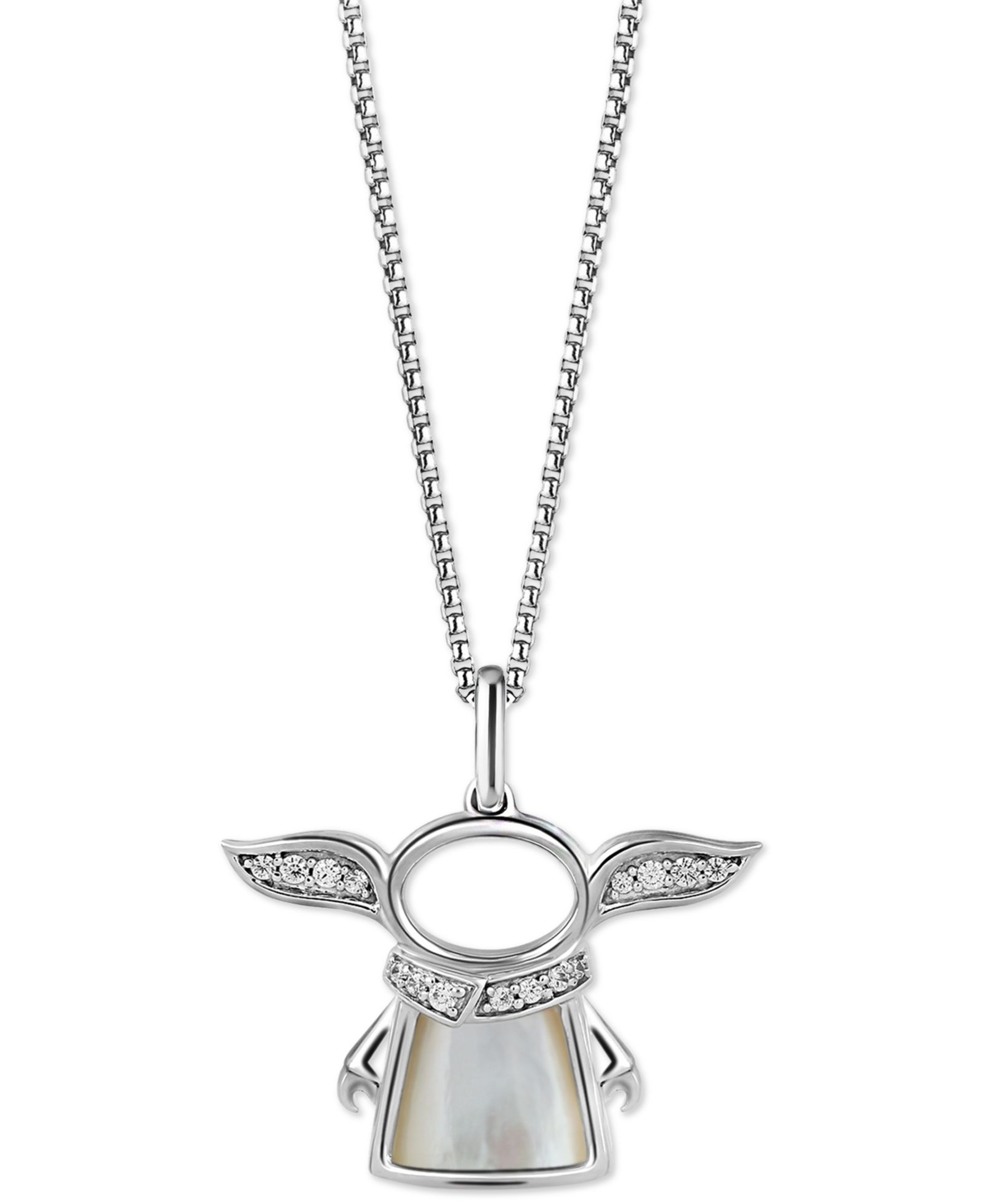 Кулон-ожерелье Star Wars Wonder Fine Jewelry с жемчугом перламутра и бриллиантами (1-1/10 карата суммарно) с фигуркой Грогу на цепочке 18" из стерлингового серебра
