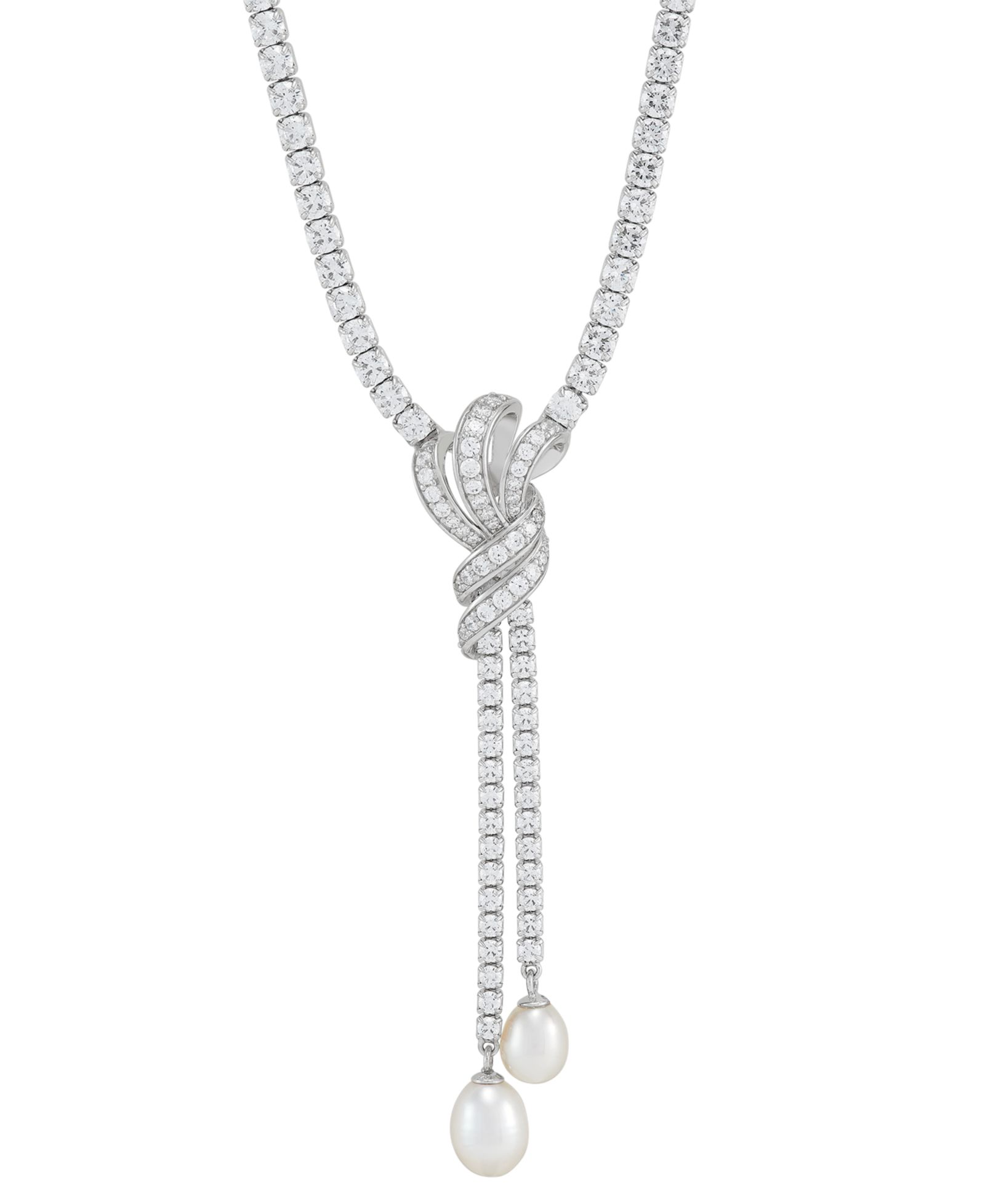 Колье Arabella Freshwater Pearl (9x7mm & 8x6mm) Cubic Zirconia Knotted 17" Lariat в Sterling Silver