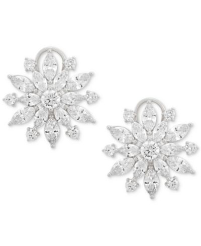 Серьги с цветами из кубического циркония Arabella Cubic Zirconia Flower Statement Earrings in Sterling Silver