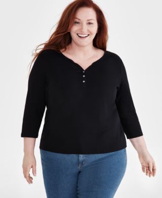 Женская футболка Style & Co Plus Size Cotton 3/4-Sleeve Henley