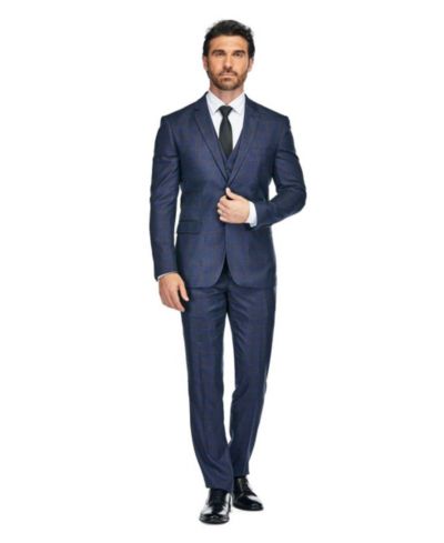 Gino Vitale Men's 3 Piece Slim Fit Tailored Check Suit