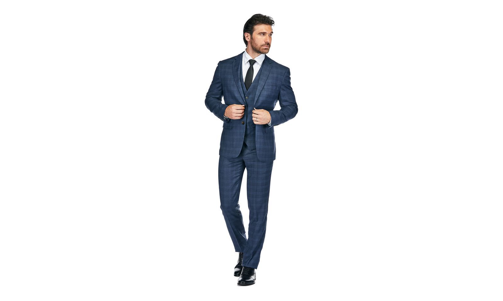 Slim Fit 3PC Tailored Blue Check Men's  Suit