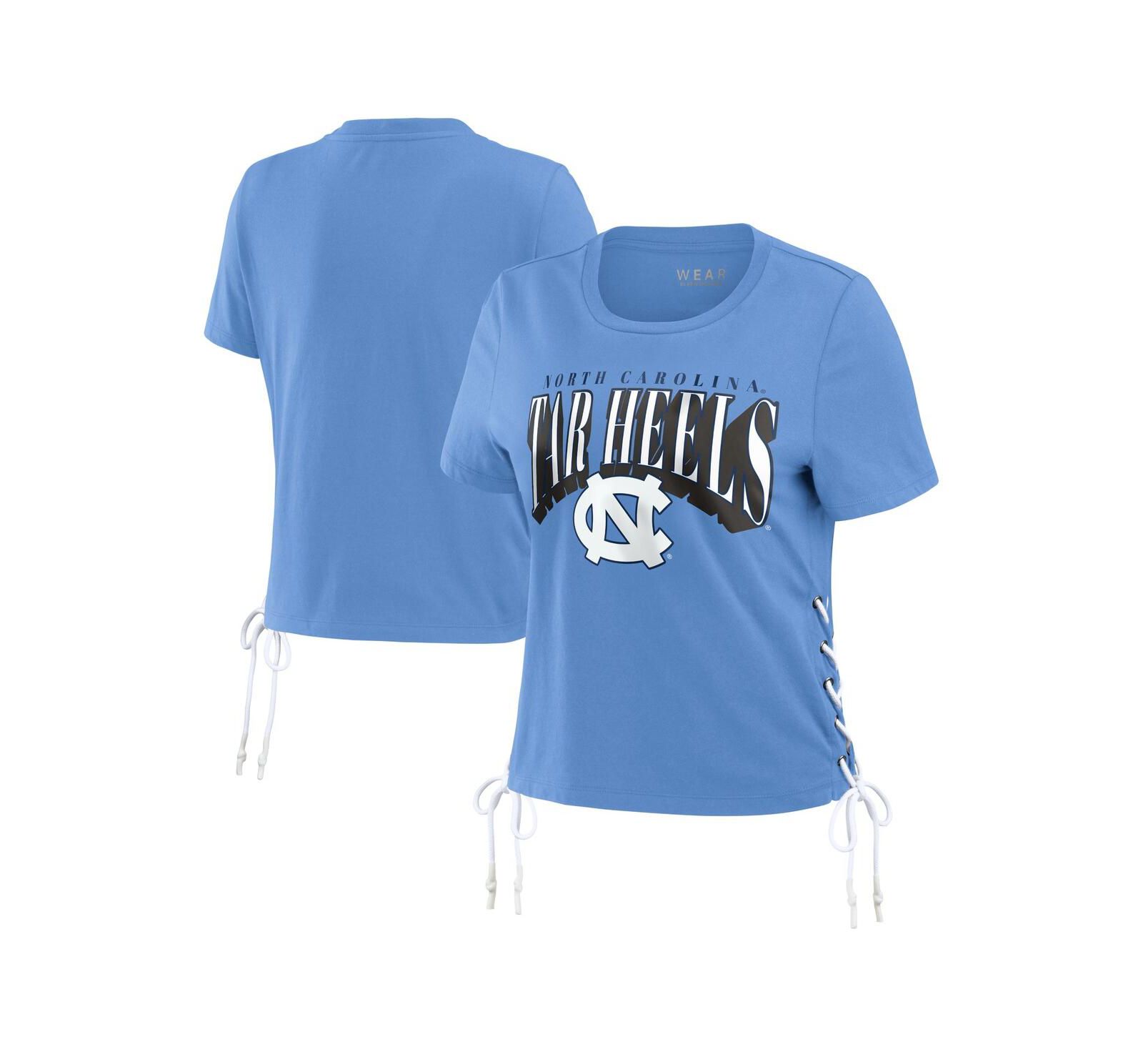 Женская футболка WEAR by Erin Andrews Carolina Blue North Carolina Tar Heels Side Lace-Up Modest Crop