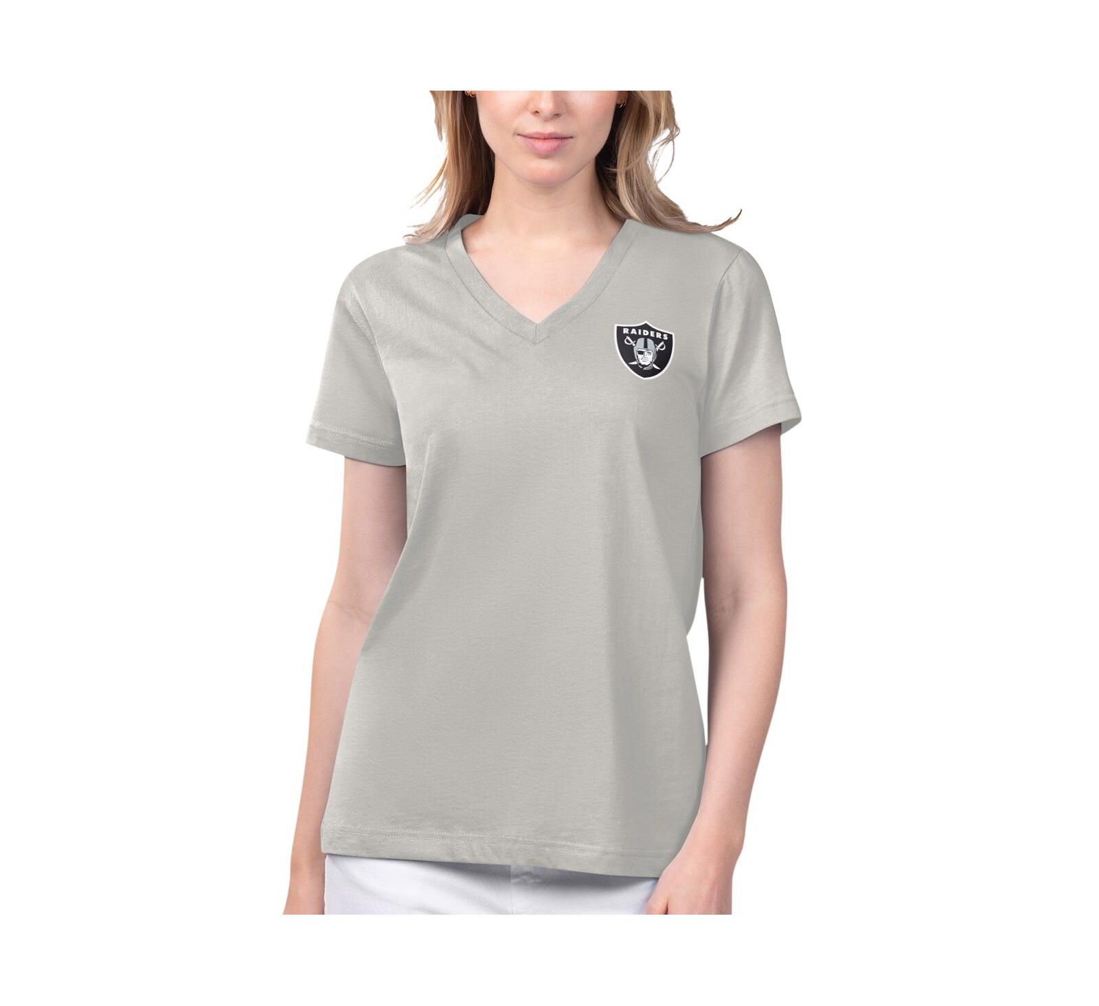 Women's Margaritaville Gray Las Vegas Raiders Game Time V-Neck T-shirt