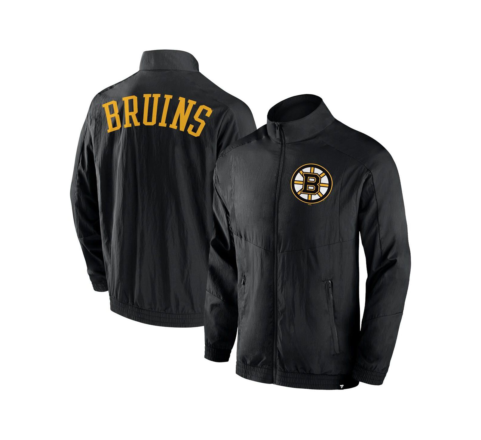 Men's Fanatics Black Boston Bruins Step Up Crinkle Raglan Full-Zip Windbreaker Jacket