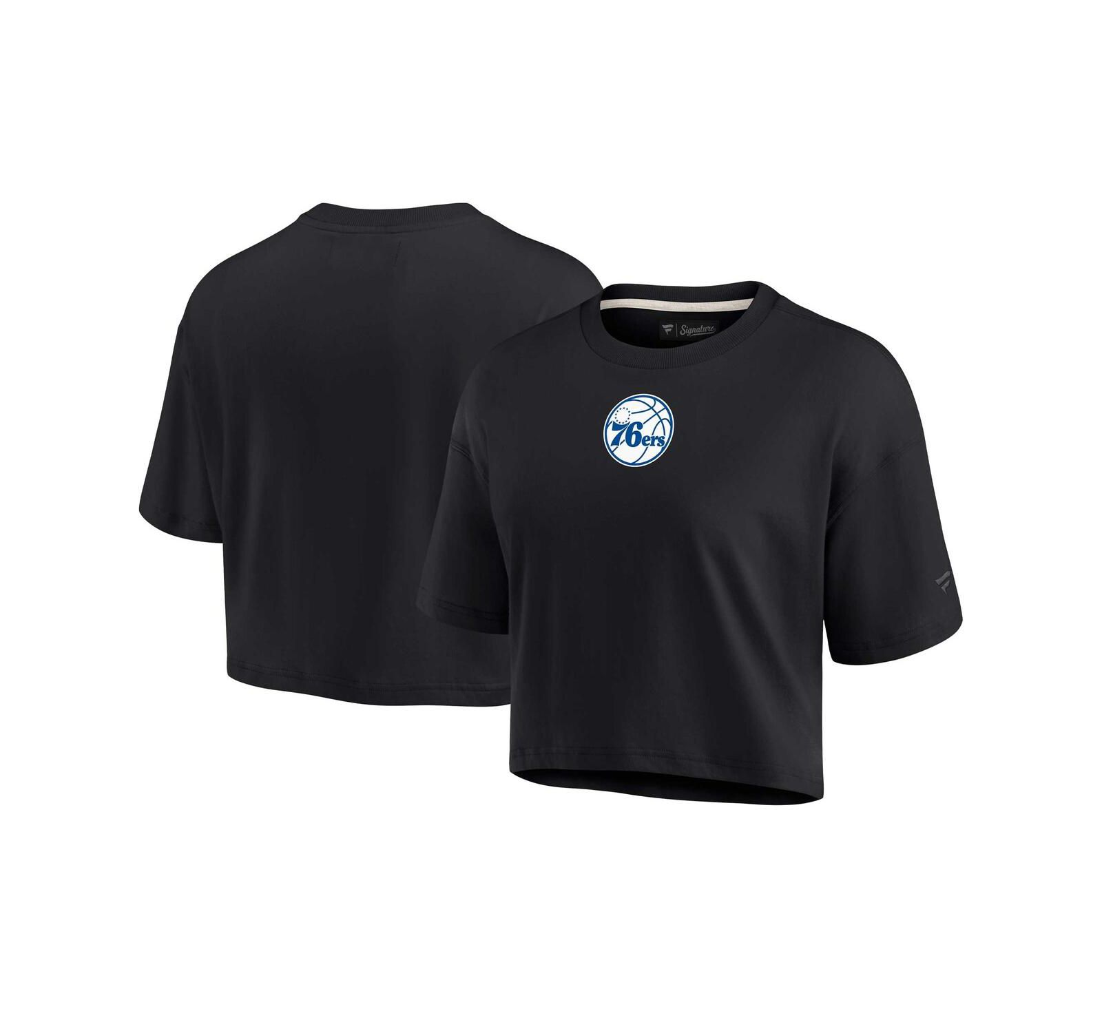 Женская укороченная футболка Fanatics Signature Black Philadelphia 76ers Super Soft Boxy