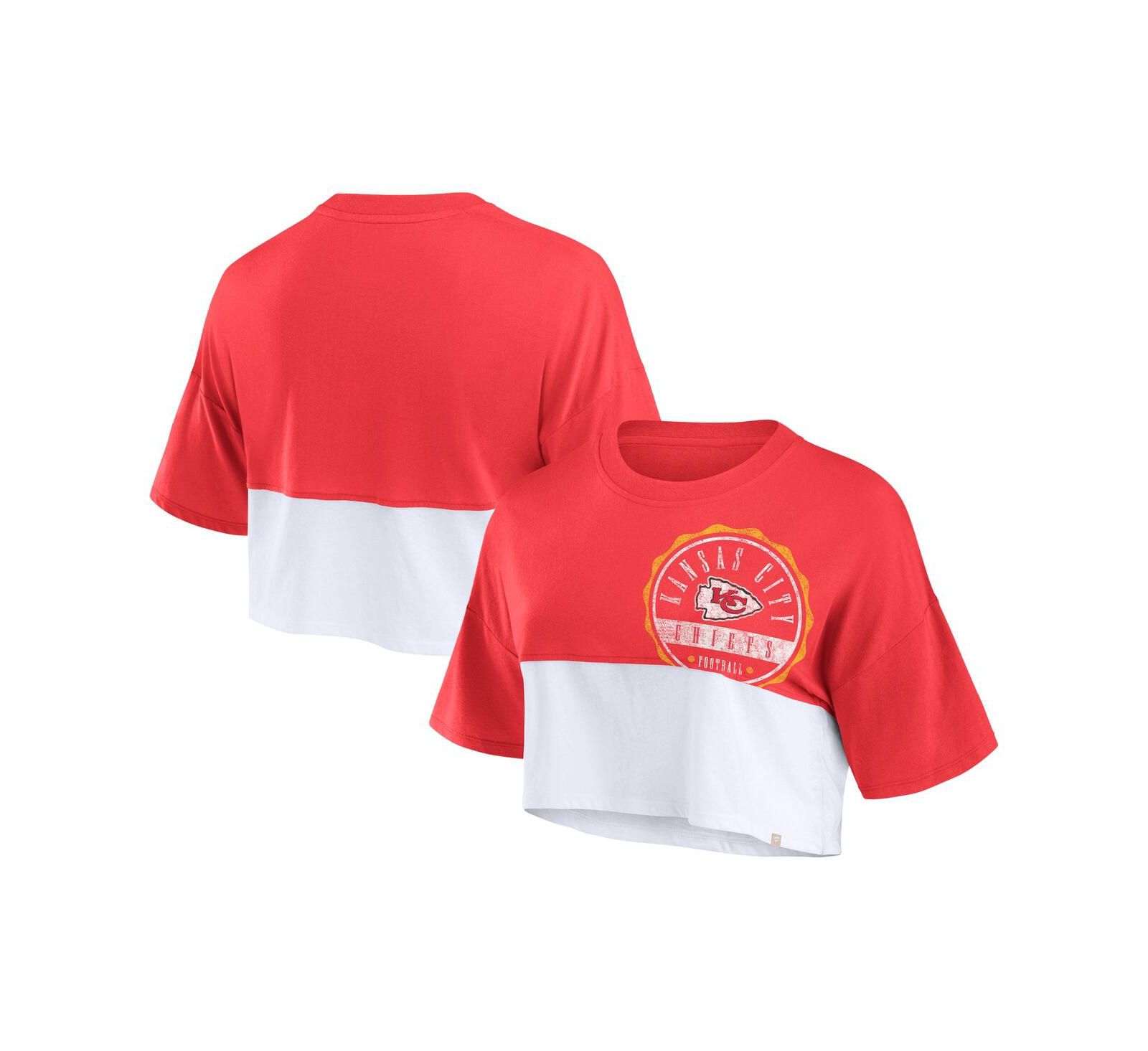Fanatics Женская укороченная футболка с цветовым разделением Kansas City Chiefs красная/белая