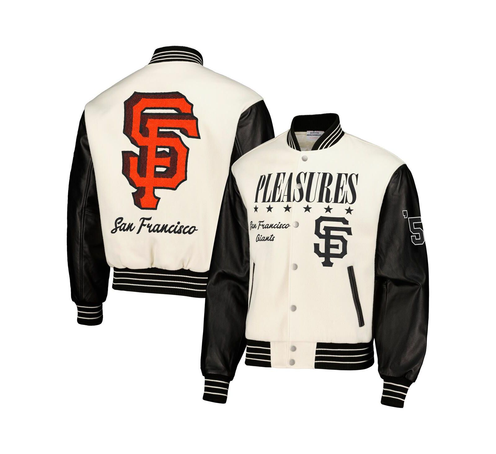 Men's PLEASURES White San Francisco Giants Full-Snap Varsity Jacket
