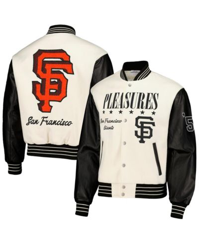 Мужской университетский бомбер PLEASURES белого цвета с логотипом San Francisco Giants
