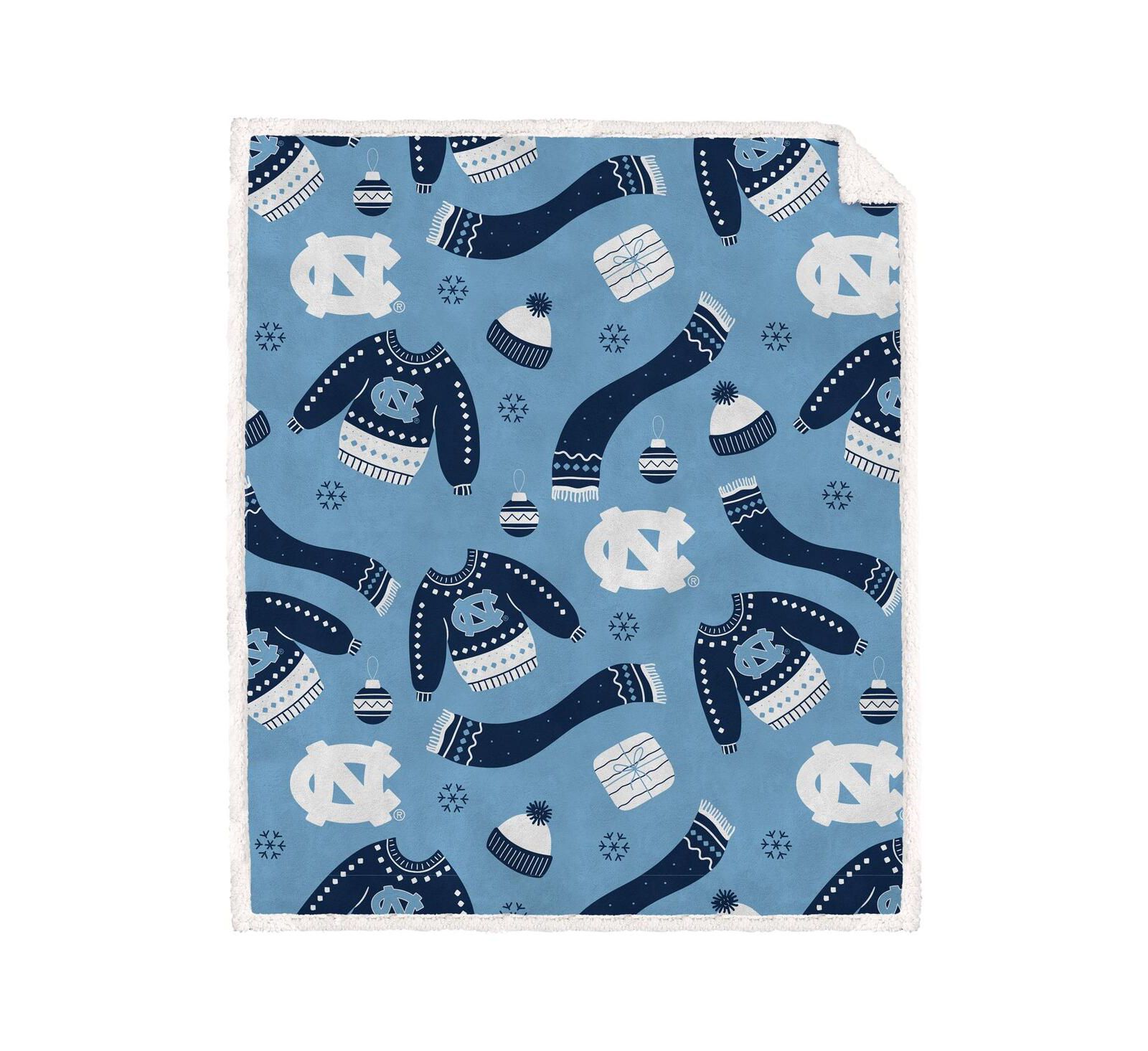 Pegasus North Carolina Tar Heels 60" x 70" Ugly Sweater Flannel Fleece Sherpa Blanket