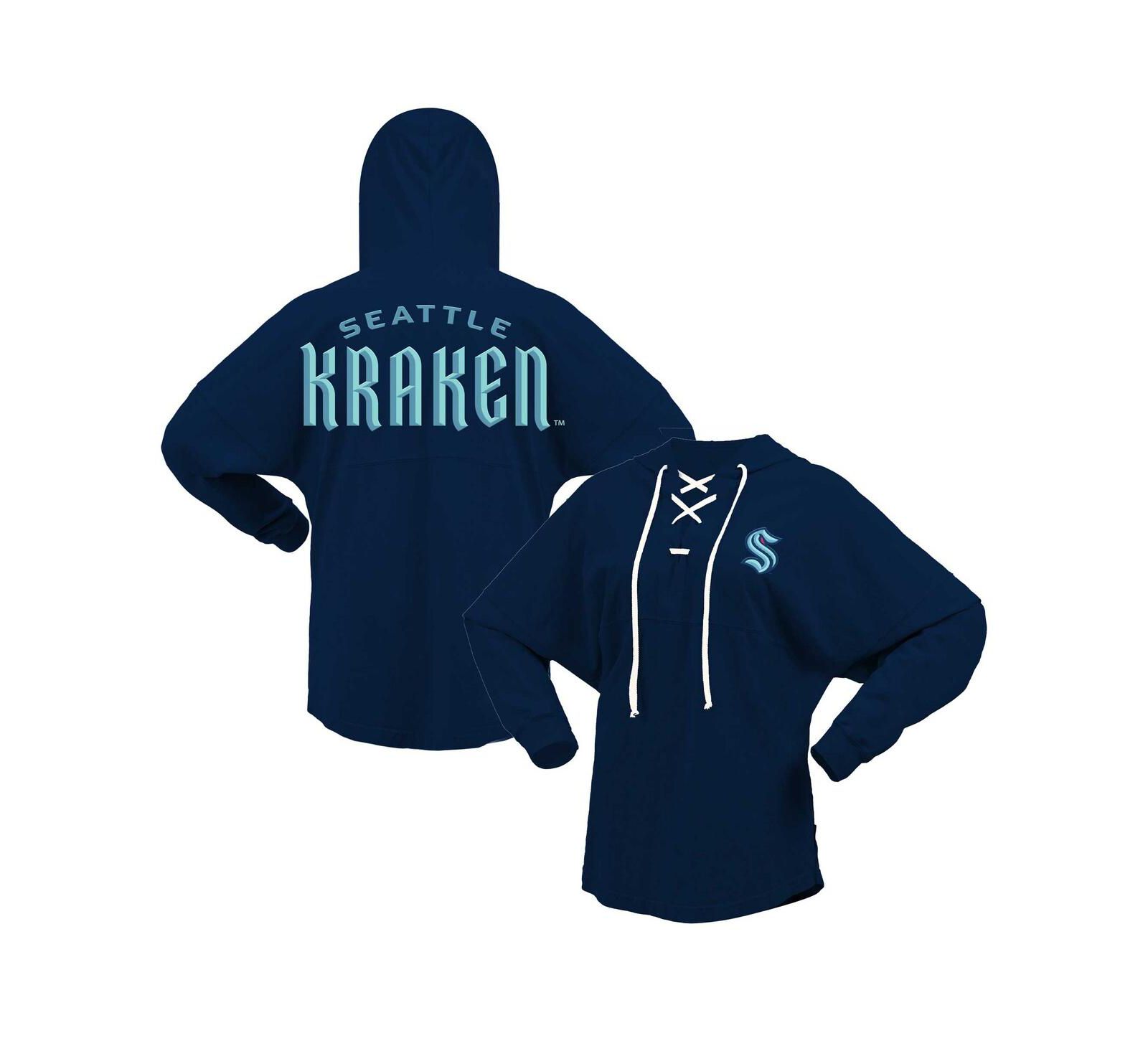 Женское худи-футболка Fanatics Deep Sea Blue Seattle Kraken Jersey Lace-Up V-Neck с длинным рукавом