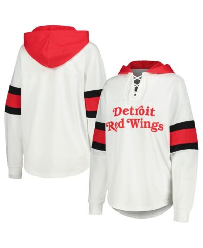 Women's G-III 4Her by Carl Banks White, Red Detroit Red Wings Goal Zone Long Sleeve Lace-Up Hoodie T-shirt
