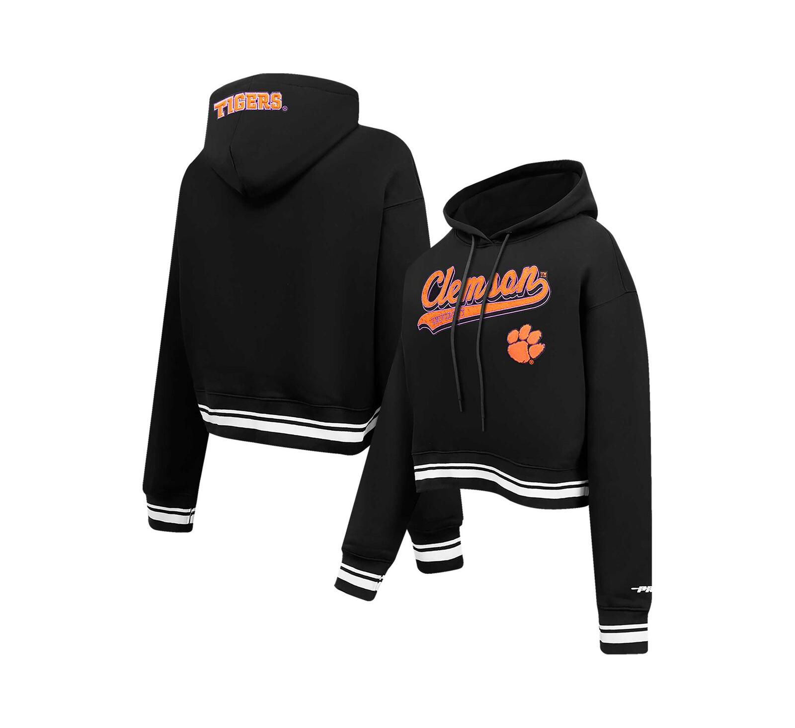 Женский укороченный худи-пуловер Pro Standard Black Clemson Tigers Script Tail Fleece