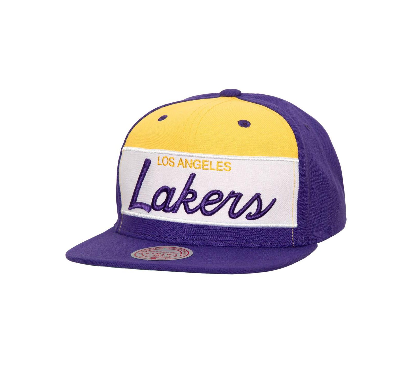 Мужская кепка Mitchell & Ness Los Angeles Lakers Retro Sport Colorblock Script Snapback Hat, White, Purple