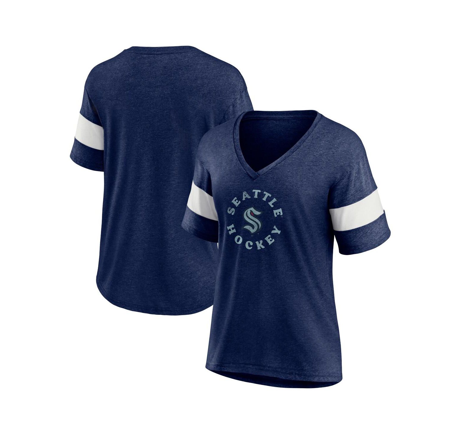 Women's Fanatics Heather Navy Seattle Kraken Special Edition 2.0 Ring The Alarm V-Neck T-shirt