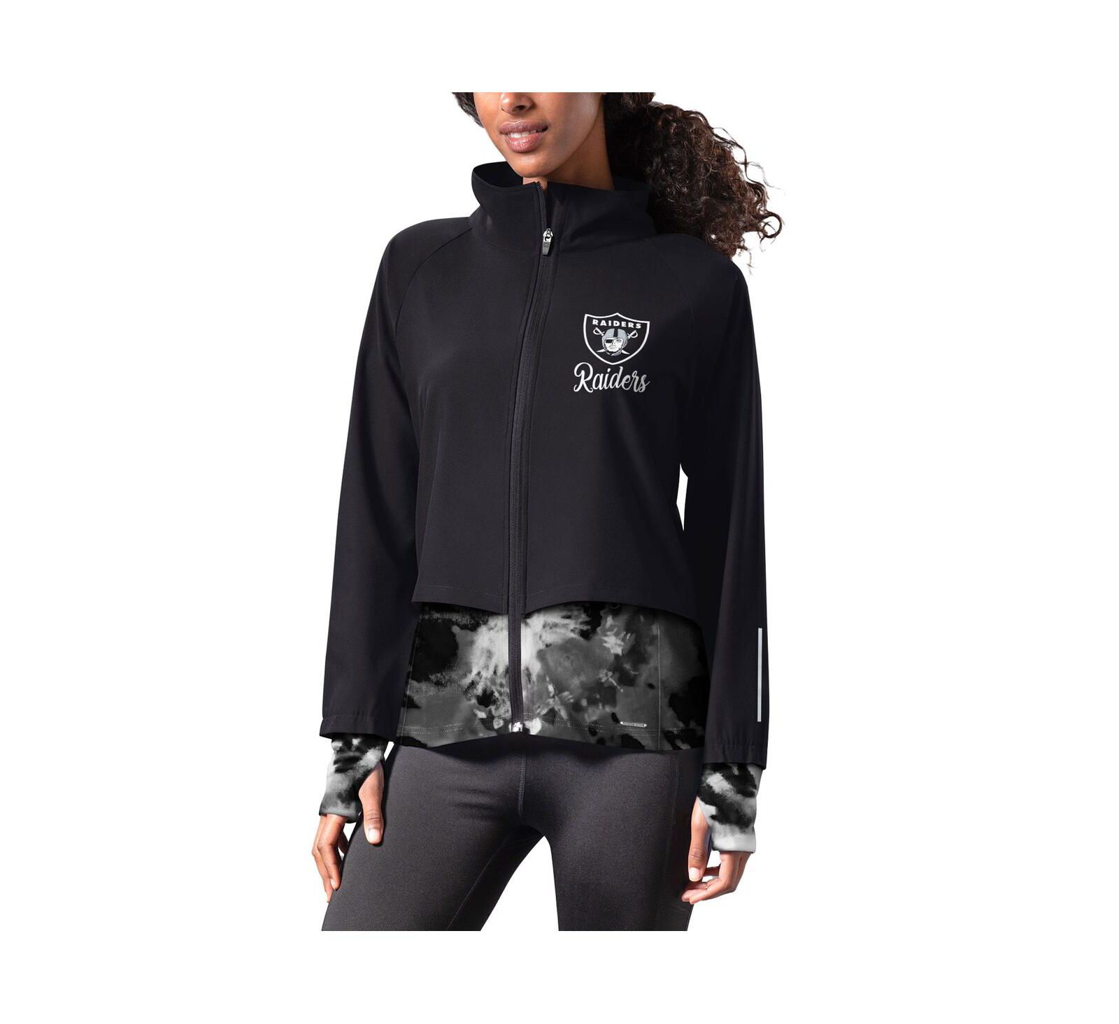 Women's MSX by Michael Strahan Black Las Vegas Raiders Grace Raglan Full-Zip Running Jacket