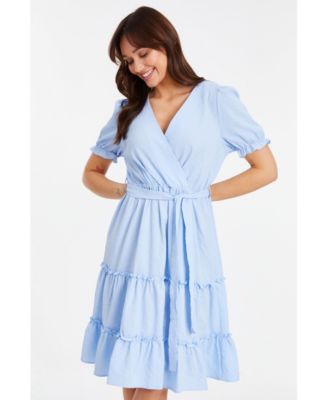 QUIZ Women's Textured Frill Detail Midi Dress