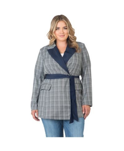 Женский блейзер в клетку Plus Size с отделкой Tencel