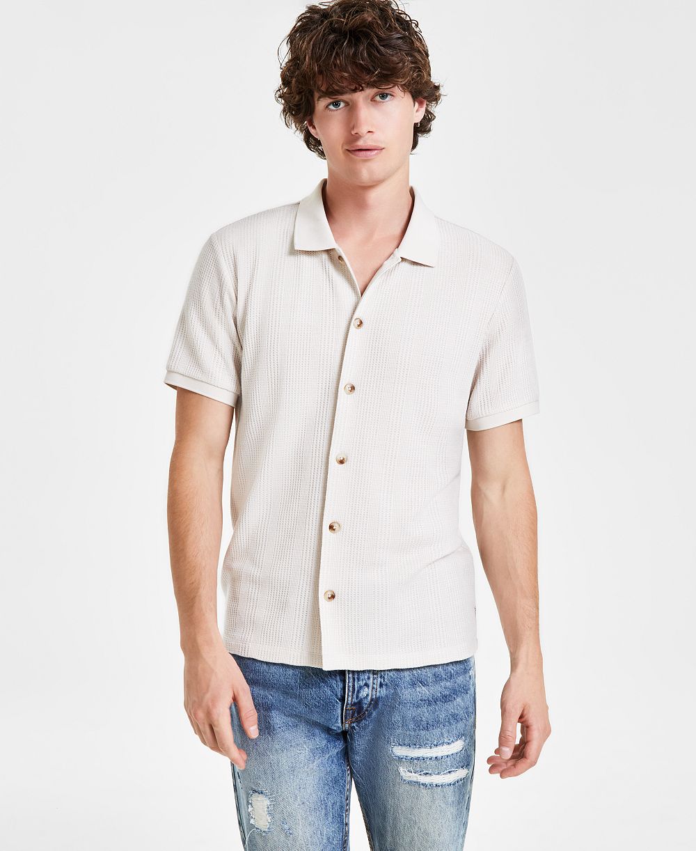 GUESS Men's Joshua Textured-Knit Button-Down Shirt
