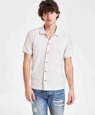 GUESS Men's Joshua Textured-Knit Button-Down Shirt