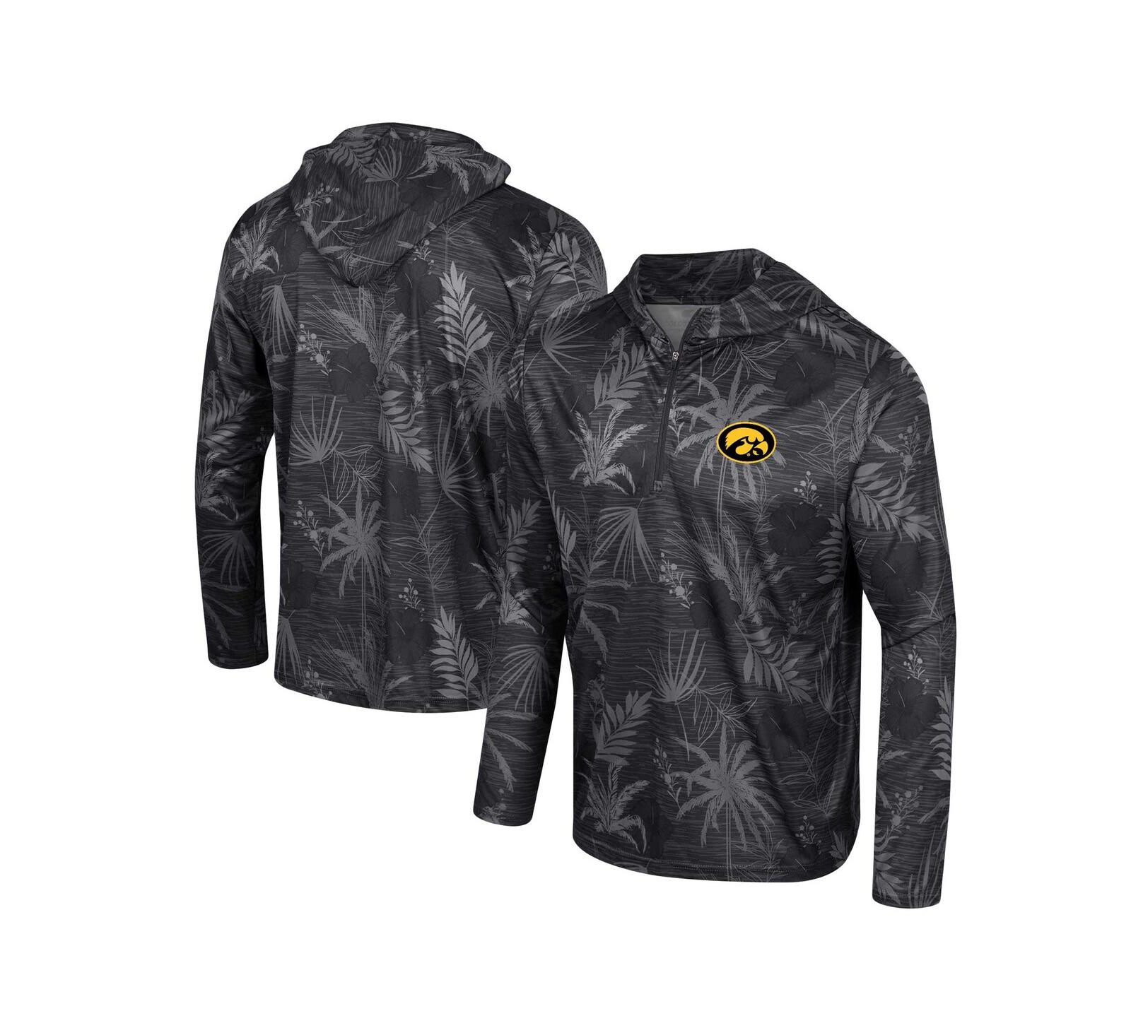 Мужской толстовка Colosseum Black Iowa Hawkeyes Palms Printed Lightweight Quarter-Zip Hooded Top