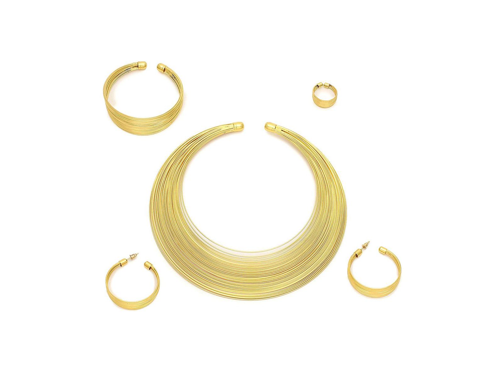 Набор украшений SOHI Gold Wire Cluster (колье, серьги, браслет и кольцо), 4 предмета