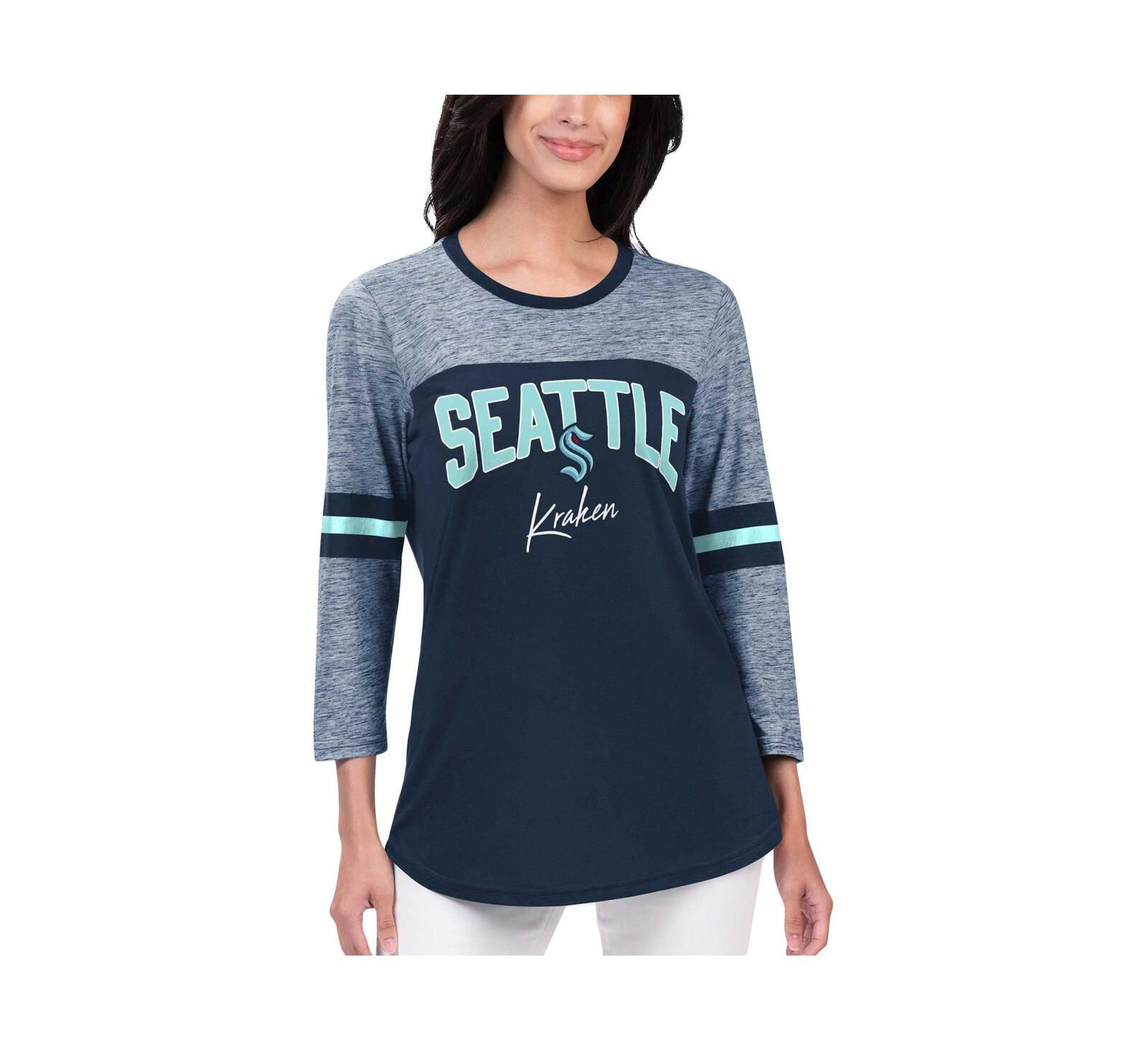 Women's G-III 4Her by Carl Banks Deep Sea Blue Seattle Kraken Play The Game 3/4-Sleeve T-shirt