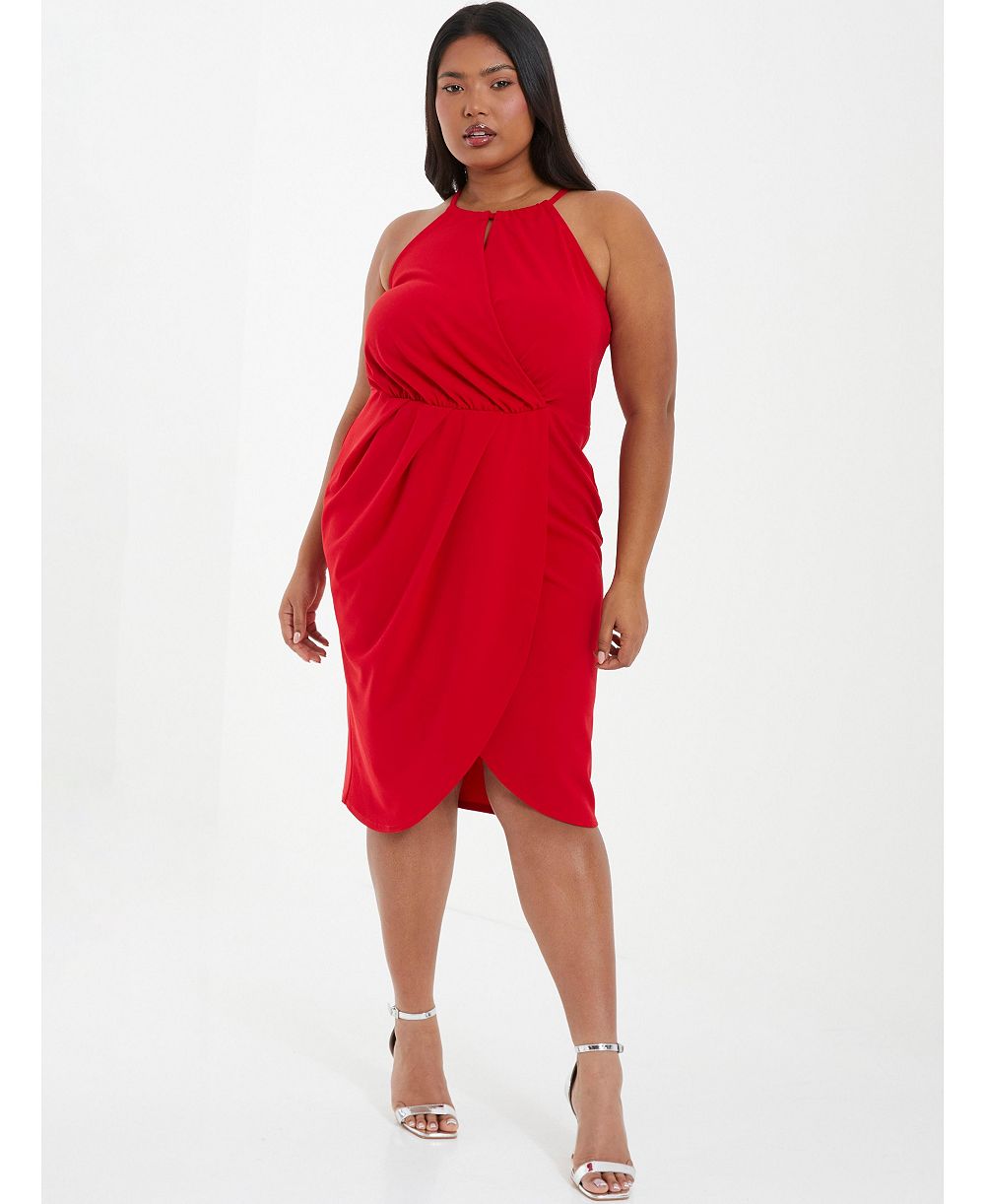 QUIZ Women's Plus Size High Neck Wrap Dress