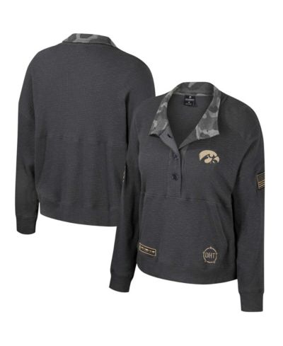 Women's Colosseum Heather Charcoal Iowa Hawkeyes OHT Military-Inspired Appreciation Payback Henley Thermal Sweatshirt
