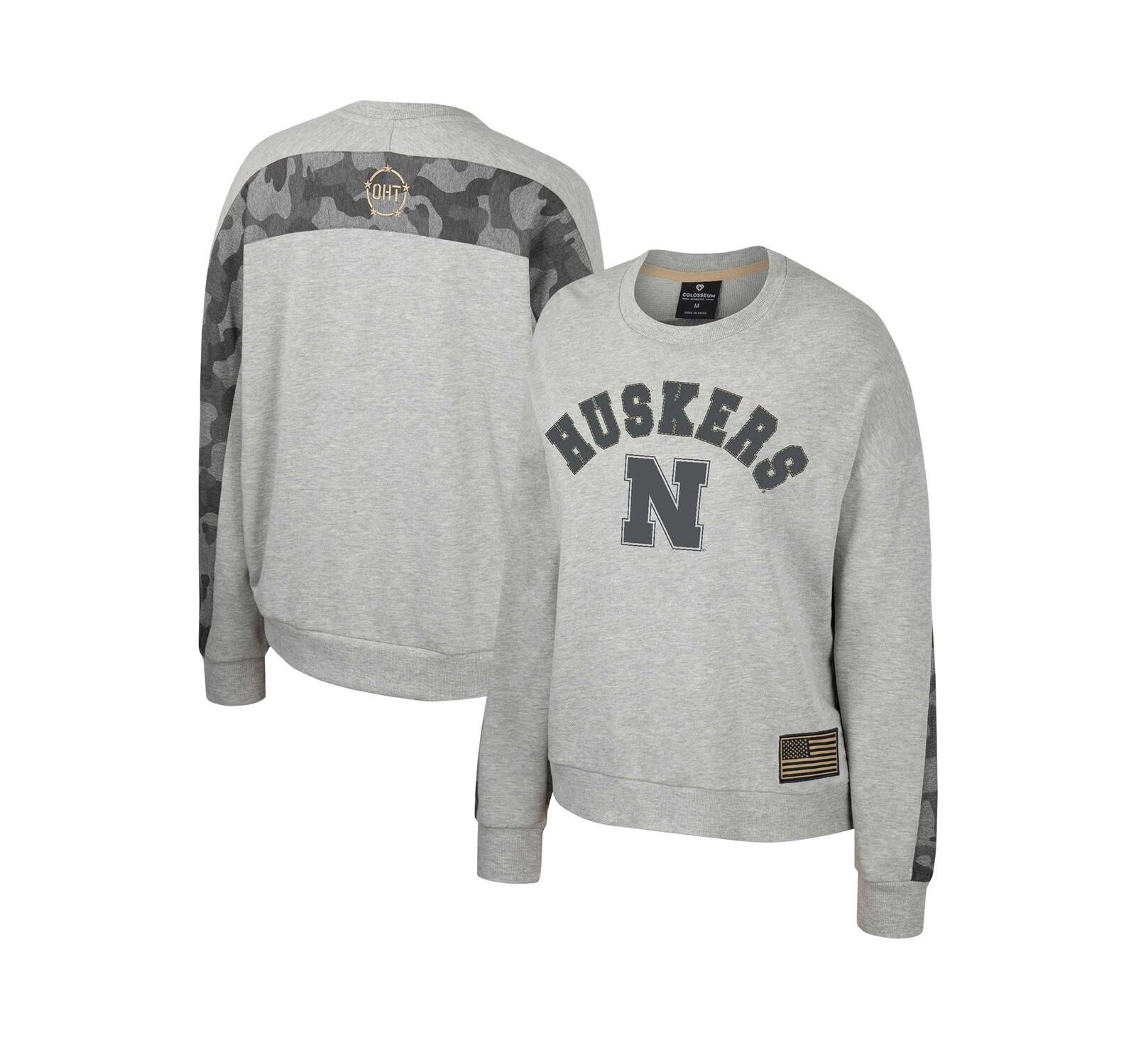 Женский свитшот-пуловер Colosseum Nebraska Huskers OHT Military-Inspired, серый меланж