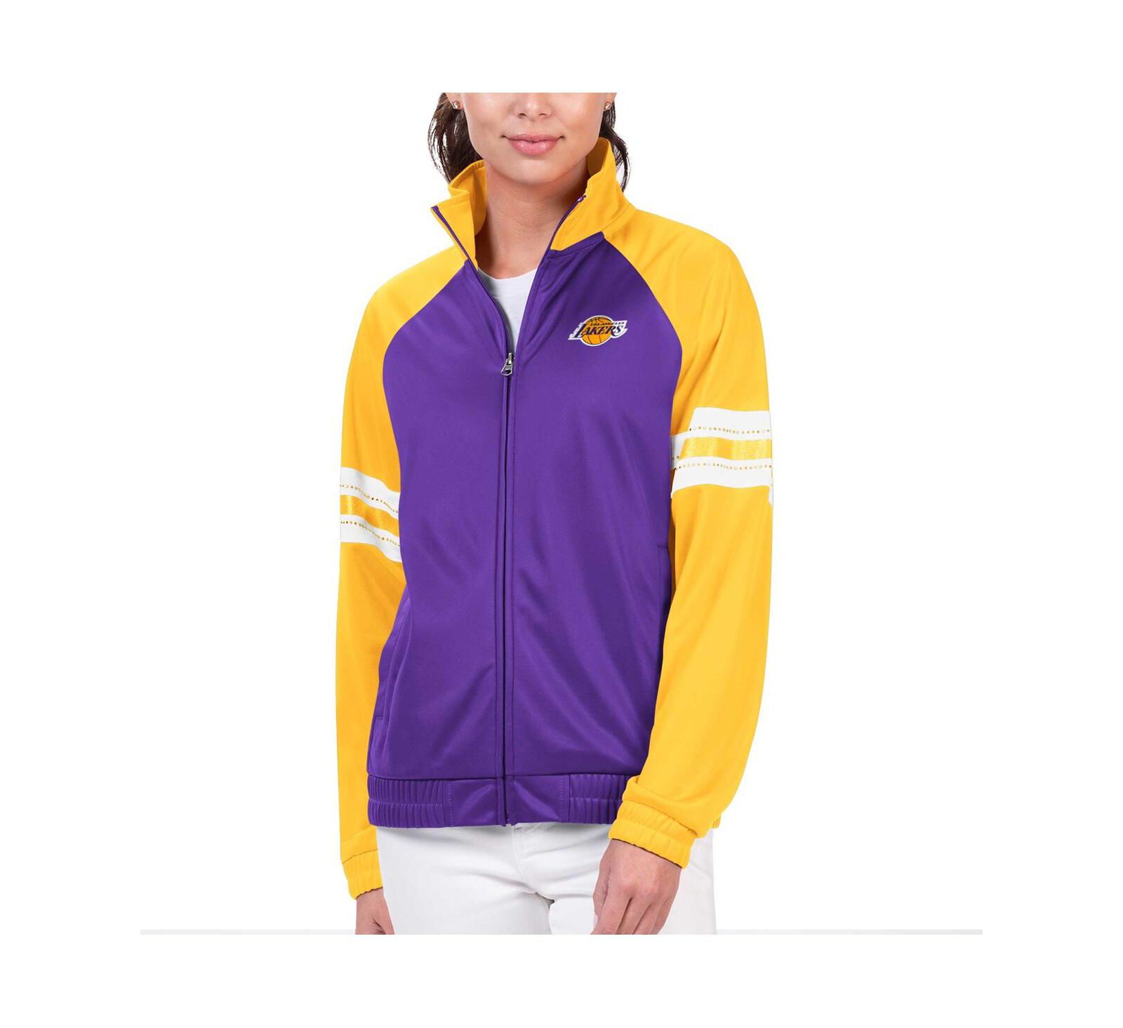 Women's G-III 4Her by Carl Banks Purple Los Angeles Lakers Main Player Raglan Rhinestone Full-Zip Track Jacket