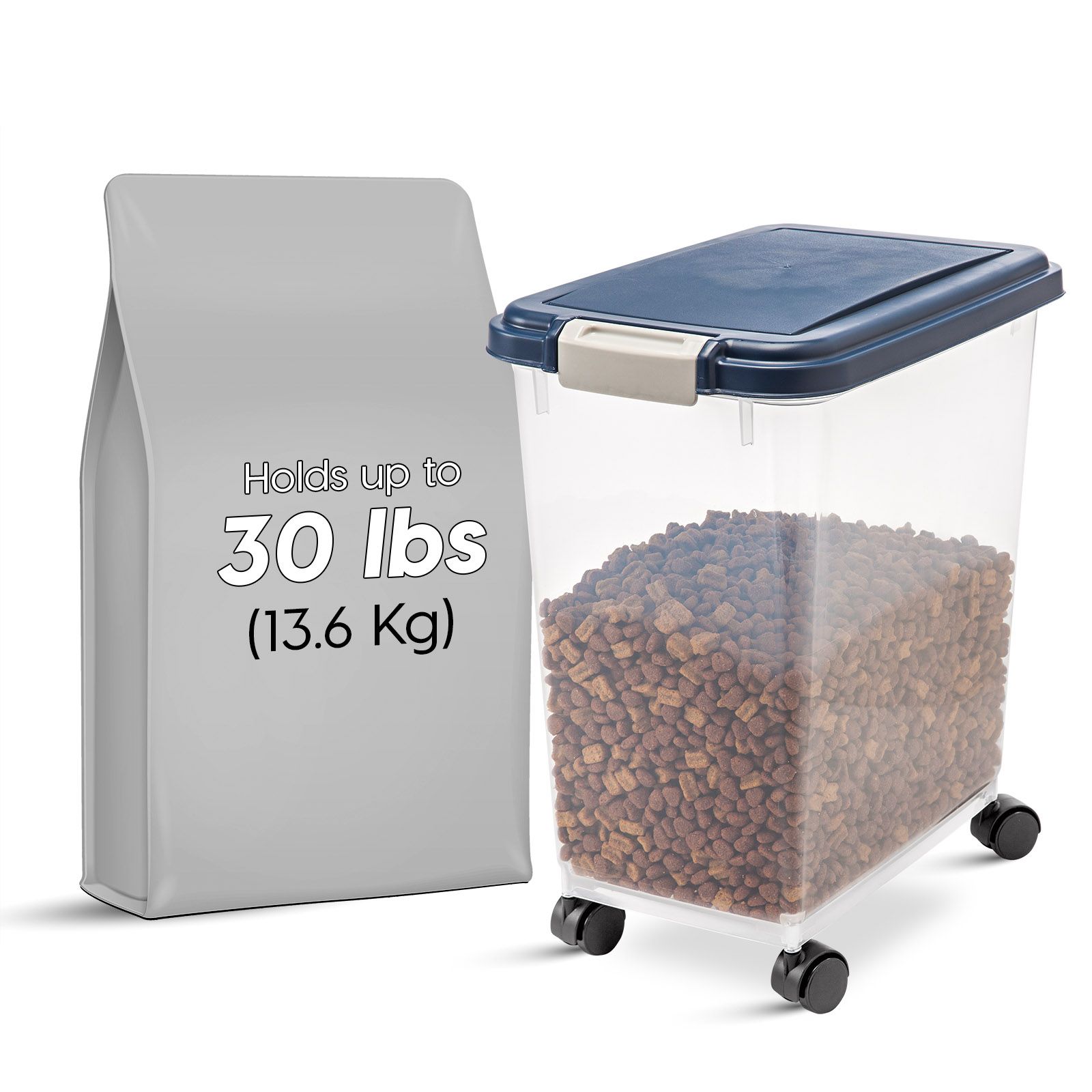IRIS герметичный контейнер для хранения корма собак, до 30 Lbs / 33 Qt, с колесиками, Navy