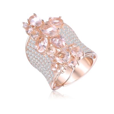 Genevive Dazzling 18K Rose Gold Plated Blush-Pink CZ Wide Band Ring